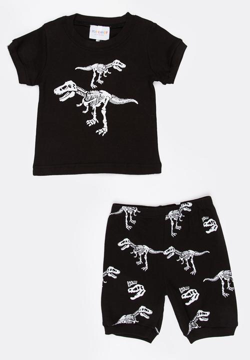 Pop Candy - Short sleeve printed pj set - black