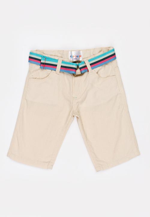 Pop Candy - Shorts with stipe belt - beige