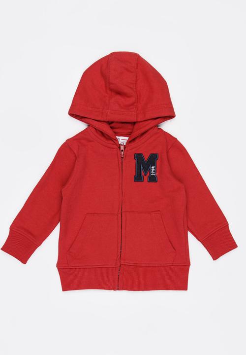 MINOTI - Basic Fleece Zip Thru Hoodie Red