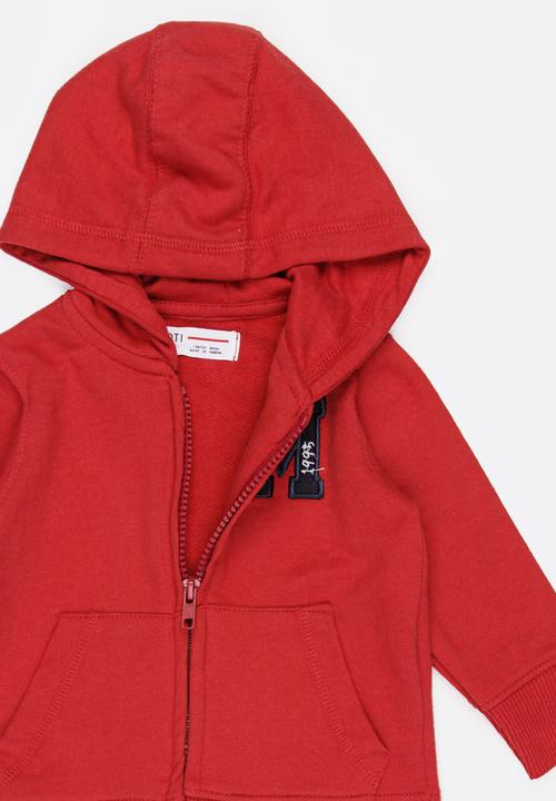 MINOTI - Basic Fleece Zip Thru Hoodie Red