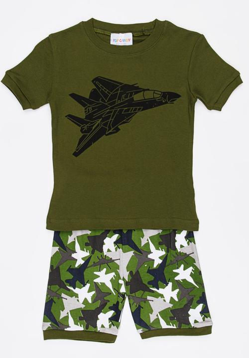 Pop Candy - Short Sleeve Printed Pj Set - Dark Green