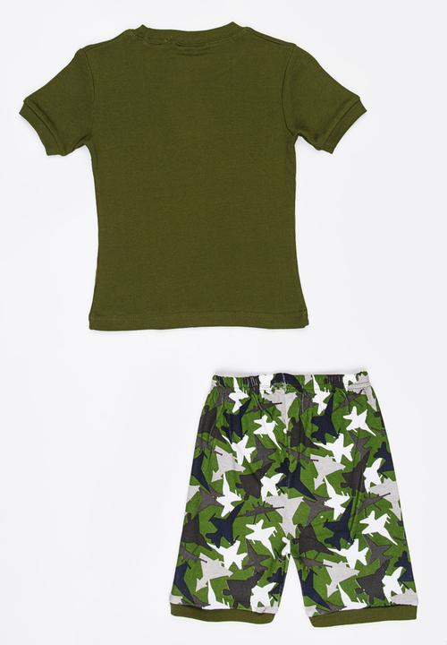 Pop Candy - Short Sleeve Printed Pj Set - Dark Green