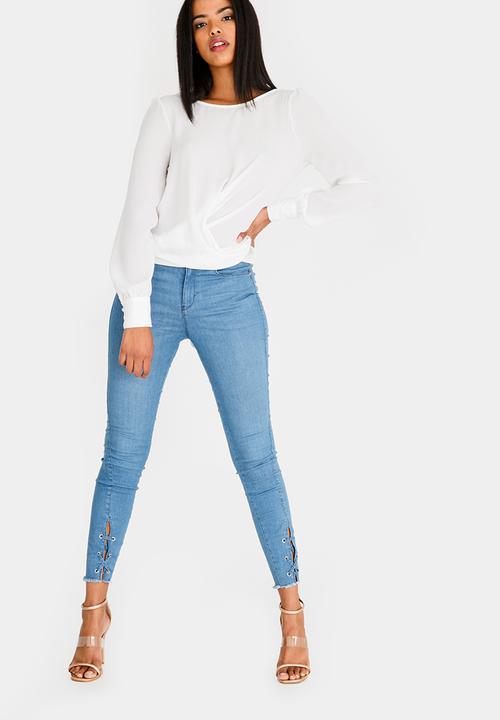 SISSY BOY - Girl Boss Wrap Blouse With Tie Back Detail Off White
