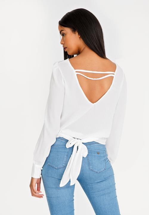 SISSY BOY - Girl Boss Wrap Blouse With Tie Back Detail Off White