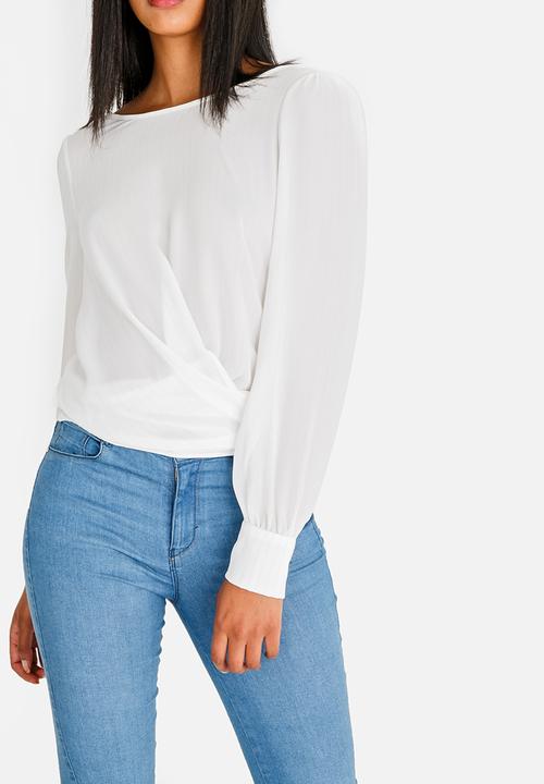 SISSY BOY - Girl Boss Wrap Blouse With Tie Back Detail Off White