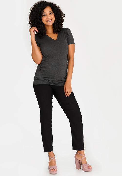 Cherry Melon - Basic Wrap Front Tee Grey Melange