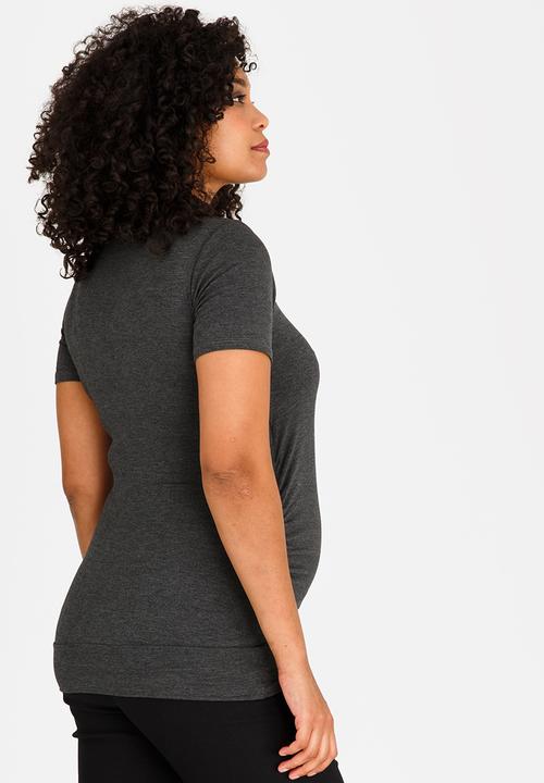 Cherry Melon - Basic Wrap Front Tee Grey Melange