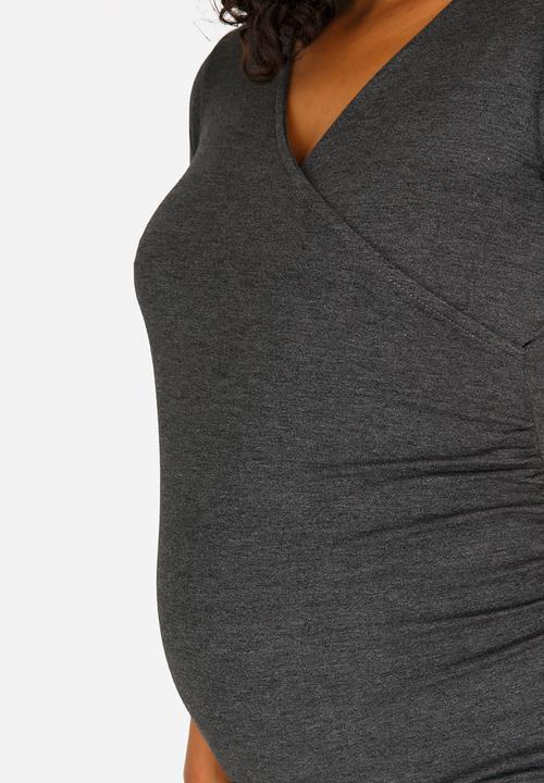 Cherry Melon - Basic Wrap Front Tee Grey Melange