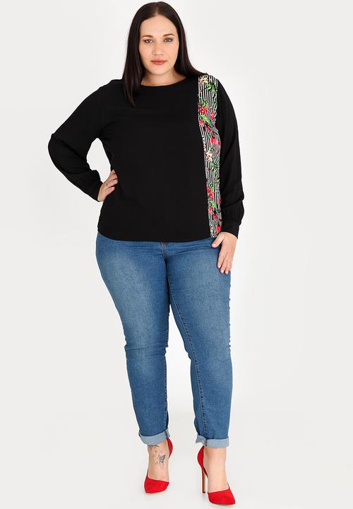 STYLE REPUBLIC PLUS - Patterned Inset Blouse Black