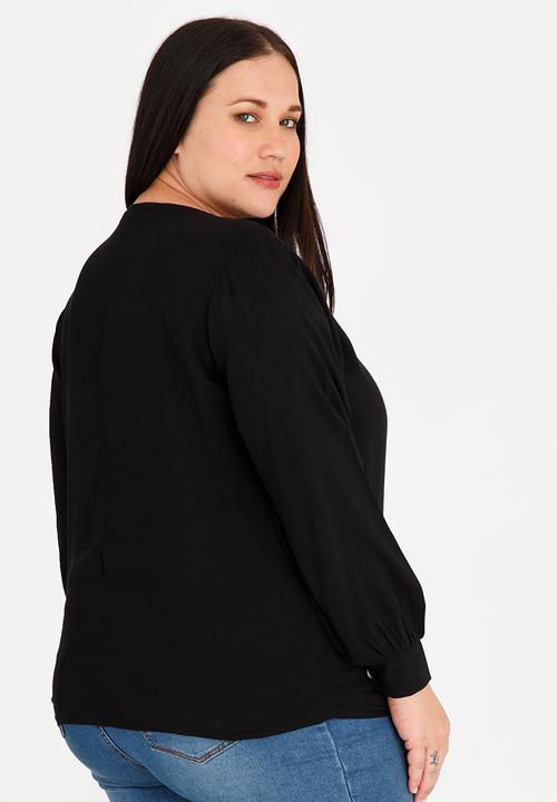 STYLE REPUBLIC PLUS - Patterned Inset Blouse Black