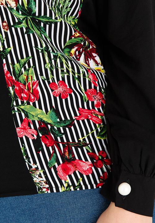 STYLE REPUBLIC PLUS - Patterned Inset Blouse Black