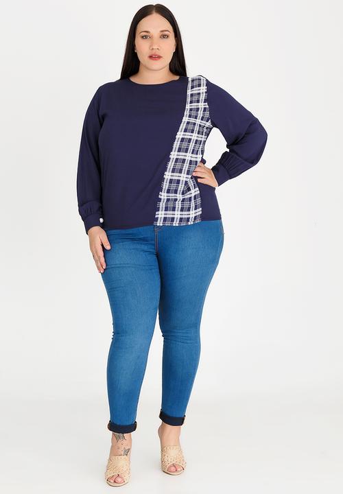 STYLE REPUBLIC PLUS - Patterned Inset Blouse Navy