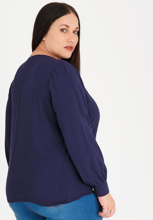 STYLE REPUBLIC PLUS - Patterned Inset Blouse Navy