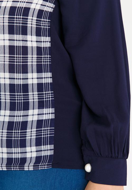 STYLE REPUBLIC PLUS - Patterned Inset Blouse Navy