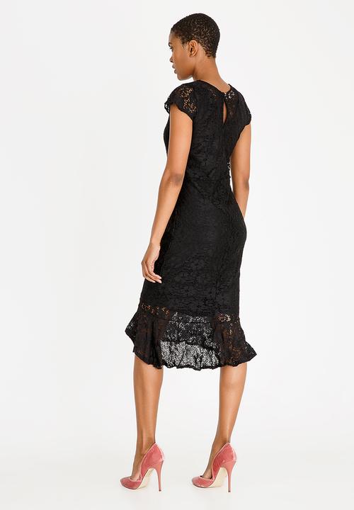 edit - Fitted Lace Dress with Frills Black