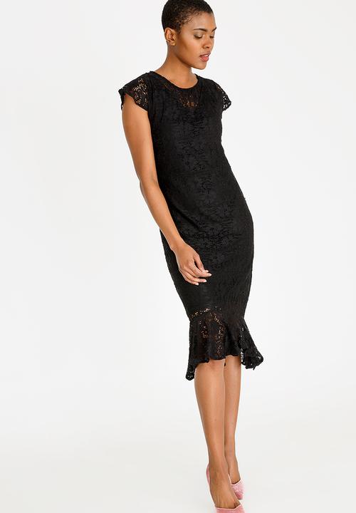 edit - Fitted Lace Dress with Frills Black