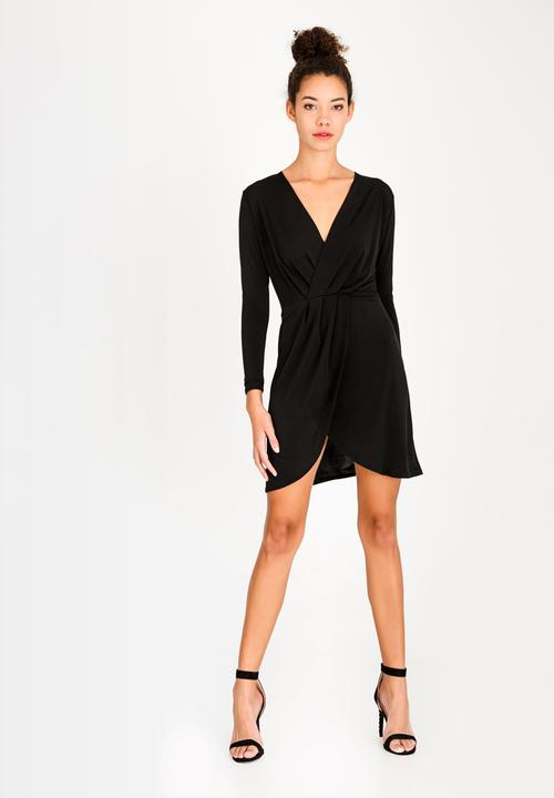 c(inch) - Wrap Front Fit And Flare Dress Black