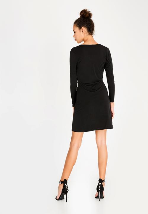 c(inch) - Wrap Front Fit And Flare Dress Black