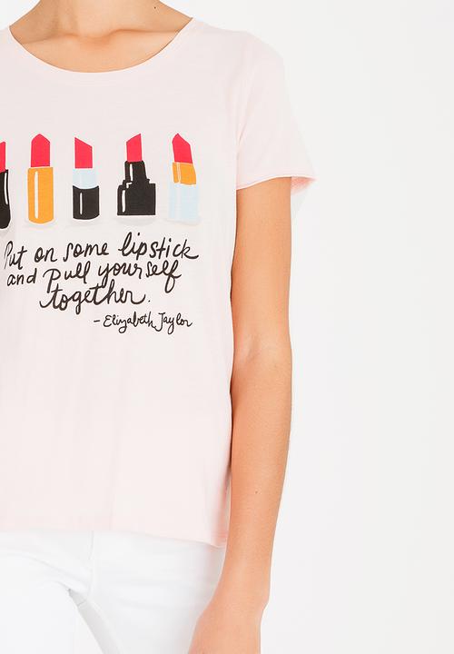 ONLY - Printed Lipstick T-shirt Pale Pink