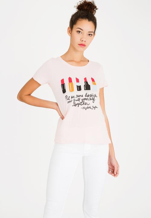 ONLY - Printed Lipstick T-shirt Pale Pink