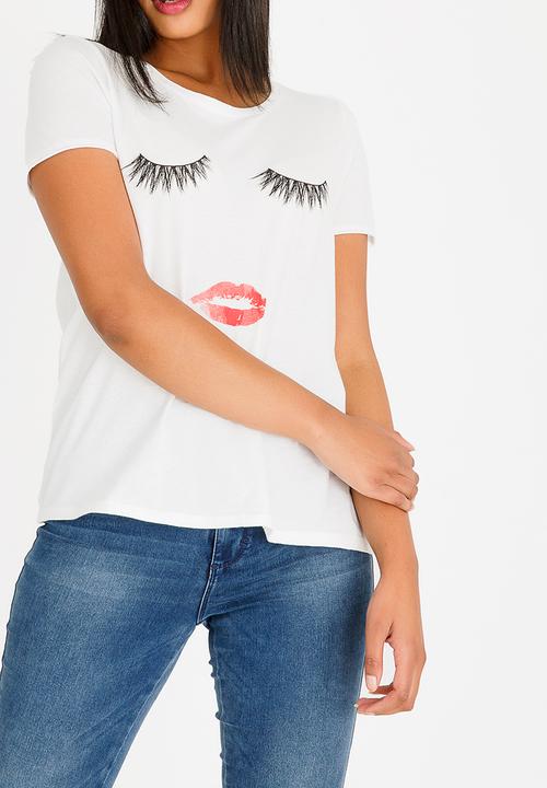 ONLY - Printed Lashes T-shirt Off White