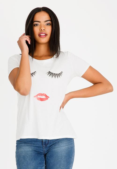 ONLY - Printed Lashes T-shirt Off White