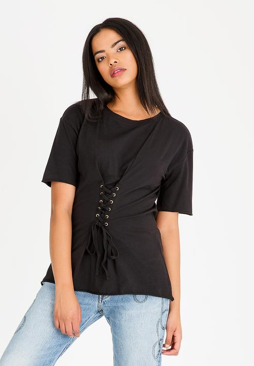 ONLY - Corinnne Lace Up Top Black