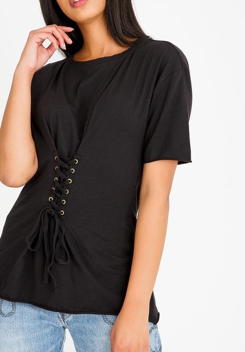 ONLY - Corinnne Lace Up Top Black