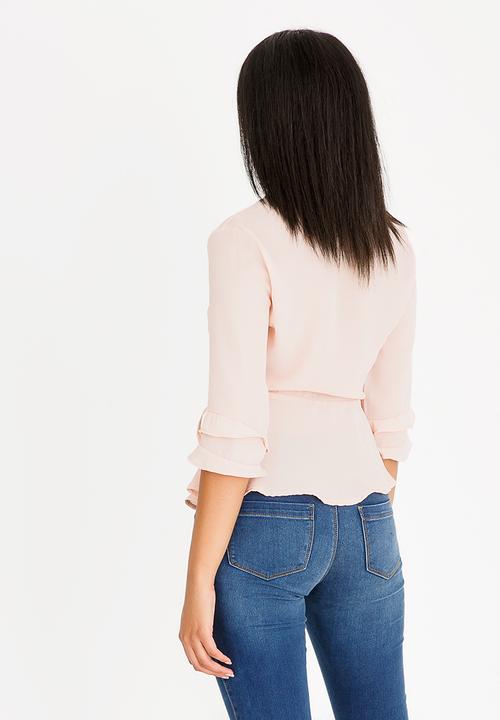 SISSY BOY - Girl Boss Wrap Blouse With Ladder Lace Nude