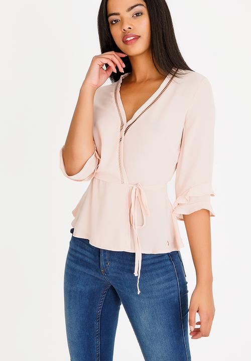 SISSY BOY - Girl Boss Wrap Blouse With Ladder Lace Nude