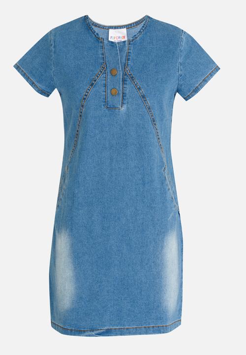 Pop Candy - Panel detail denim dress - pale blue