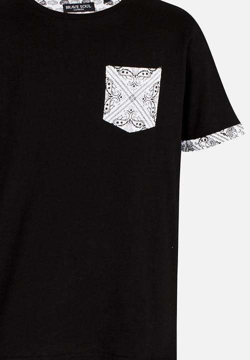 Brave Soul - T-shirt with Printed Contrast Pocket Black