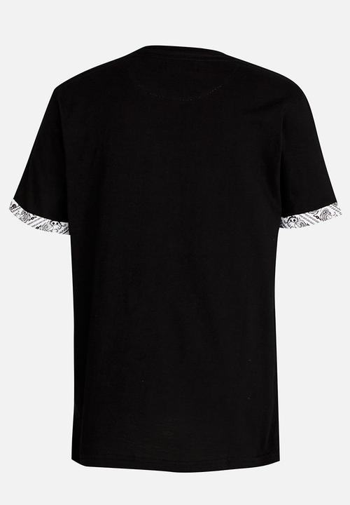 Brave Soul - T-shirt with Printed Contrast Pocket Black