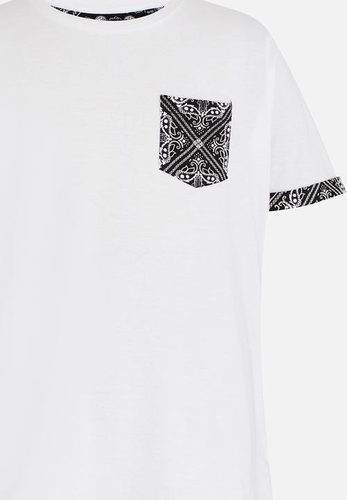 Brave Soul - T-shirt with Printed Contrast Pocket White