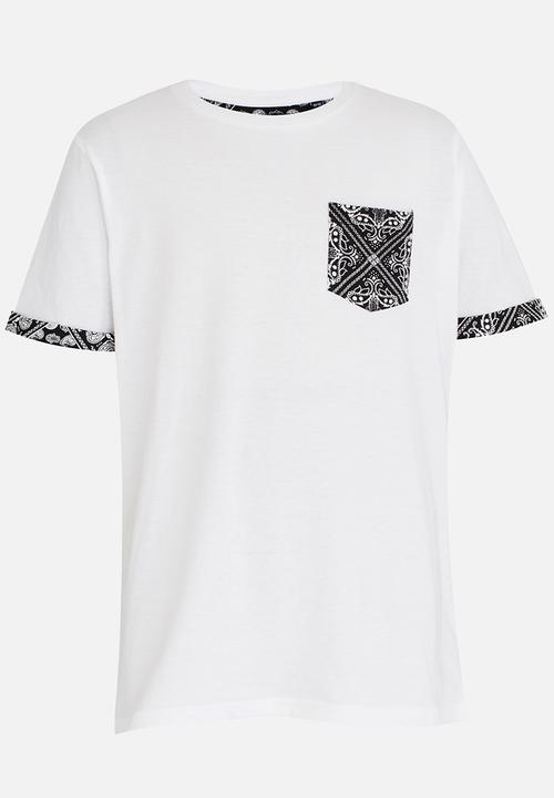 Brave Soul - T-shirt with Printed Contrast Pocket White