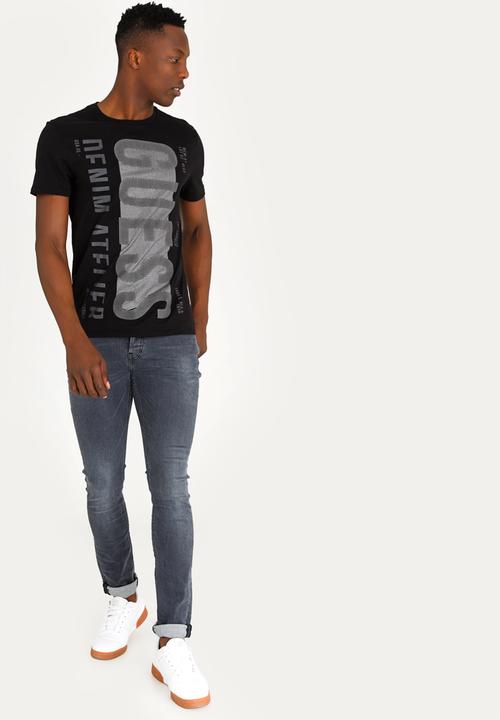 GUESS - Short Sleeve Denim ATL Logo Crew T-shirt Black