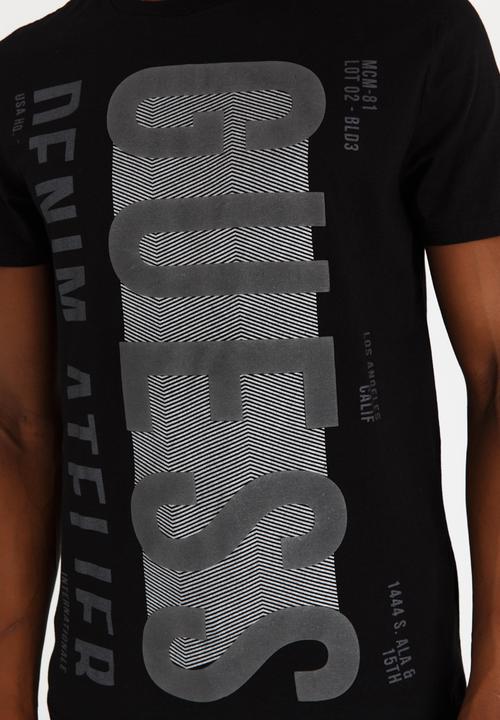 GUESS - Short Sleeve Denim ATL Logo Crew T-shirt Black