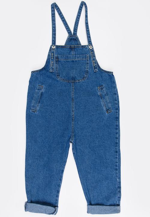 Pop Candy - Cropped Denim Dungaree Blue