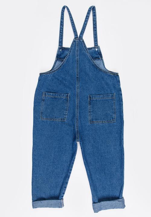Pop Candy - Cropped Denim Dungaree Blue
