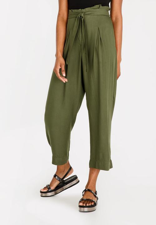 c(inch) - Wide Leg Paperbag Pants Green
