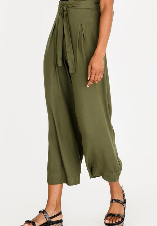 c(inch) - Wide Leg Paperbag Pants Green