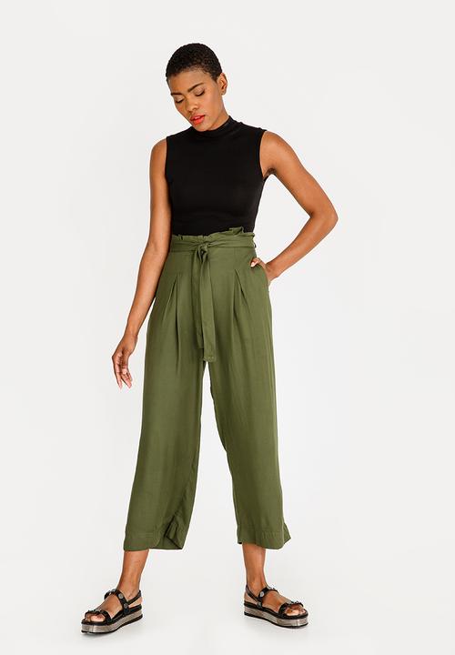 c(inch) - Wide Leg Paperbag Pants Green