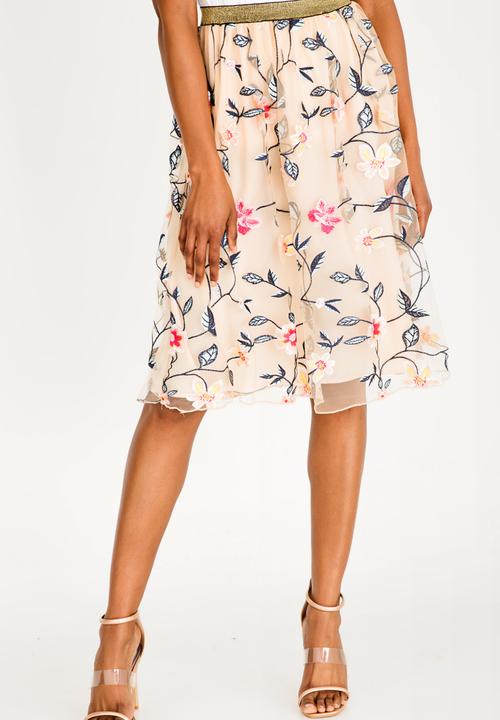 Brave Soul - Embroidered Mesh Skirt Pale Pink