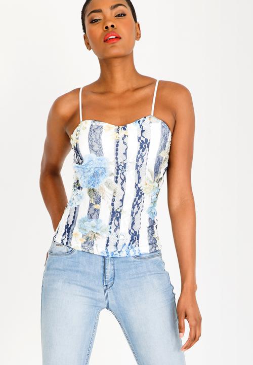 SISSY BOY - Just Kidding Lace Fitted top Navy & White