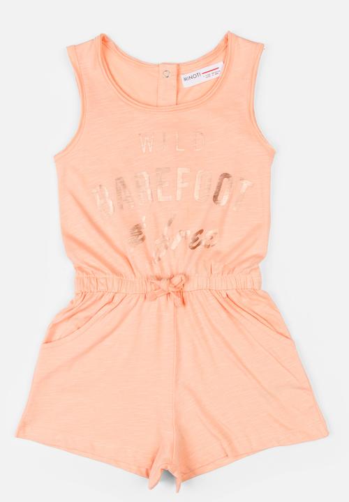 MINOTI - Palm Printed Slub Jersey Playsuit Peach