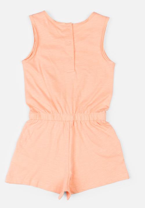 MINOTI - Palm Printed Slub Jersey Playsuit Peach
