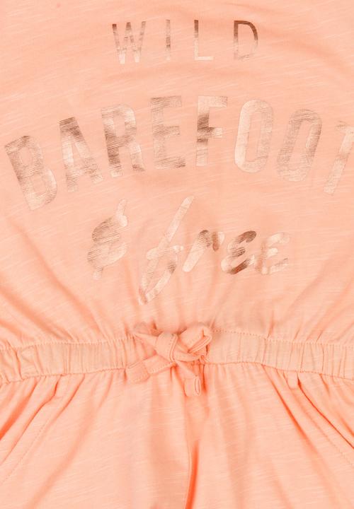 MINOTI - Palm Printed Slub Jersey Playsuit Peach