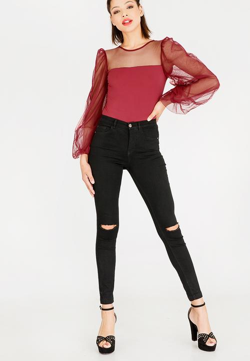 STYLE REPUBLIC - Volume Sleeve Bodysuit Red