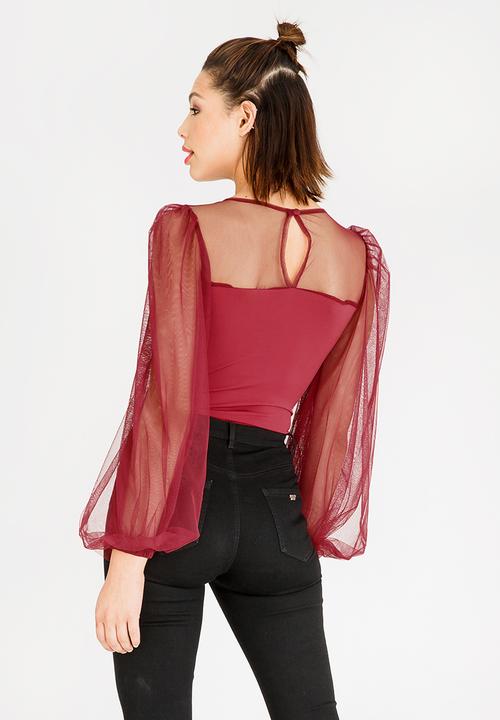 STYLE REPUBLIC - Volume Sleeve Bodysuit Red
