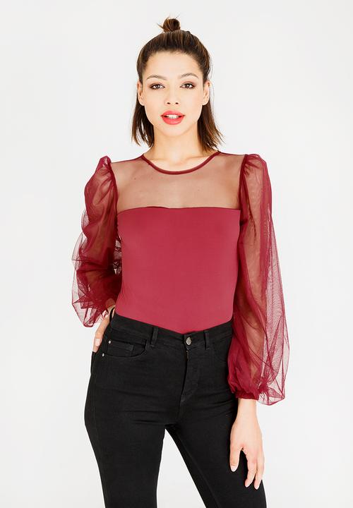 STYLE REPUBLIC - Volume Sleeve Bodysuit Red